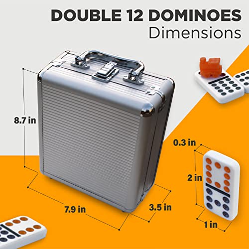 Mexican Train Dominoes Set For Adults With Wooden Hub, Tile Board Game - Dominos Set For Classic Board Games - Double 12 Dominoes Set For Family Games - Domino Set 91 Tiles With Aluminum Case #TOP3