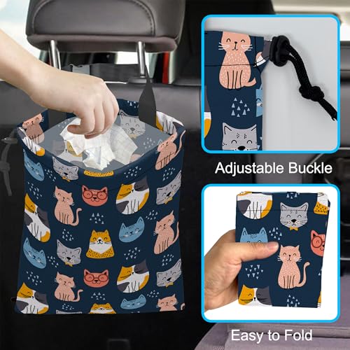 Image of Car Trash Bag Cute Cat Car Garbage Bag Hanging Car Trash Can for Back Seat with Drawstring