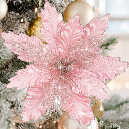 Thiccywoov 6 Pcs 18 x 15 Inch Large Pink Christmas Poinsettia Flo...