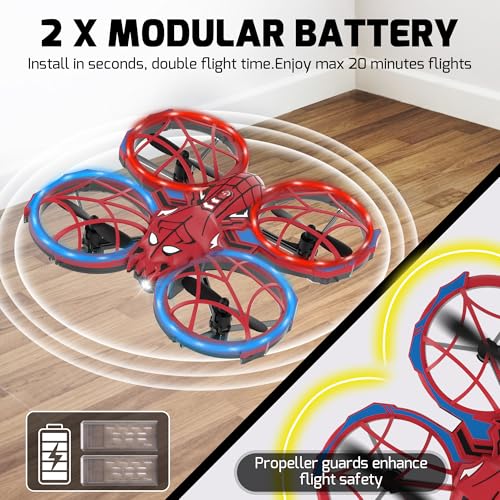 Image of Spider Mini Drone for Kids with Altitude Hold and Headless Mode, 2 Batteries, Full Propeller Guards, 3 Lighting Effects, 360 Flips, 3 Speeds, Birthday Gifts Toys for Beginners Boys Girls