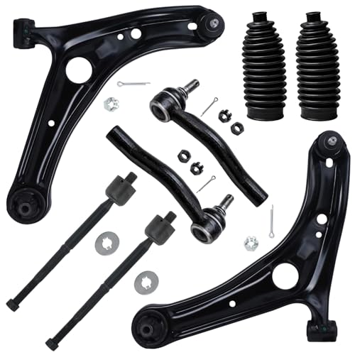 Image of Detroit Axle - 8pc Front End Suspension Kit for Toyota 2000-2005 Echo, 2 Lower Control Arms w /Ball Joints 4 Inner & Outer Tie Rod End Links 2 Boots 2001 2002 2003 2004 Replacement