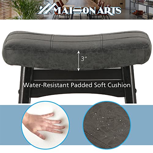 Maison Arts Black Counter Height Bar Stools Set Of 2 For Kitchen Counter Solid Wood Legs With Faux Leather Saddle Seat Farmhouse Barstools For 34"-38" Counter Island Upholstered Stools, 24In Height #TOP4