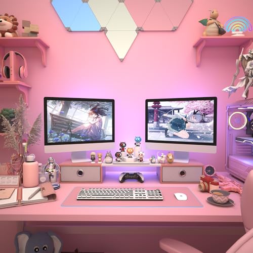 Image of WESTREE Dual Monitor Stand Riser with Two Drawers, Extra Large Storage Monitor Stand for 2 Monitors, Computer Monitor Stand with Solt, Desktop Oraganizer Stand for Computer,Laptop,Screen,Printer,TV
