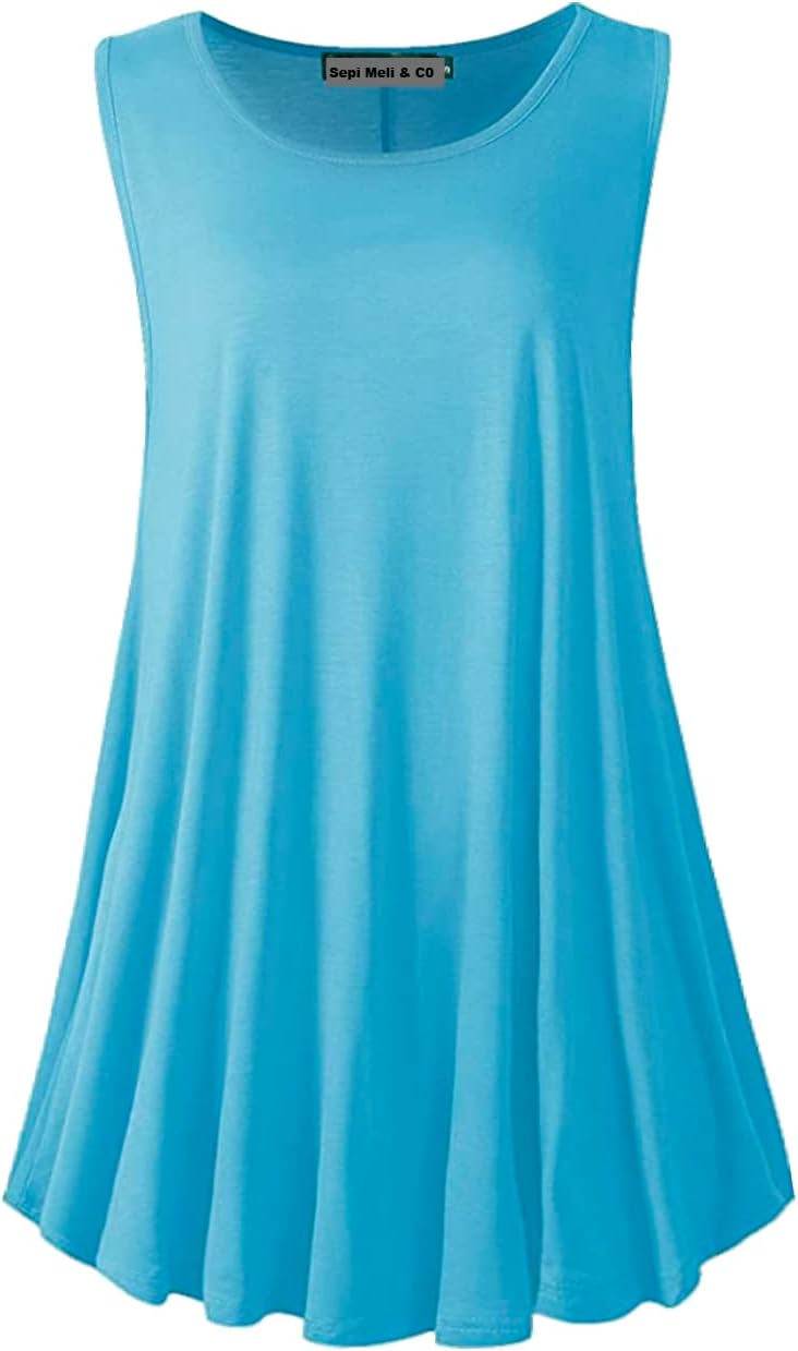 SepiMeli Plus Size Sleeveless Tunic Tank - Flowy Swing Top for Women, Soft Stretch Casual Shirt for Leggings (2XL-4X)