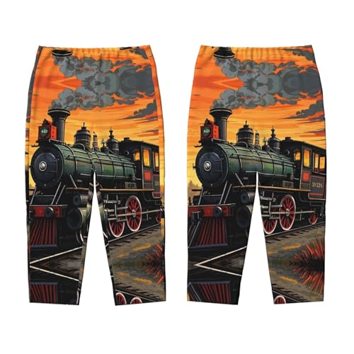 Pajama Pants Pajama Bottoms with Elastic Waistband Sleepwear Lounge PantsCartoon Steam Train Print3