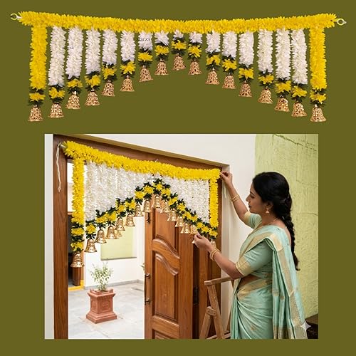 Image of Afarza Toran for Door Entrance Bandarwal Festival Relegious Handmade Home Decoration Hanging (Yellow)