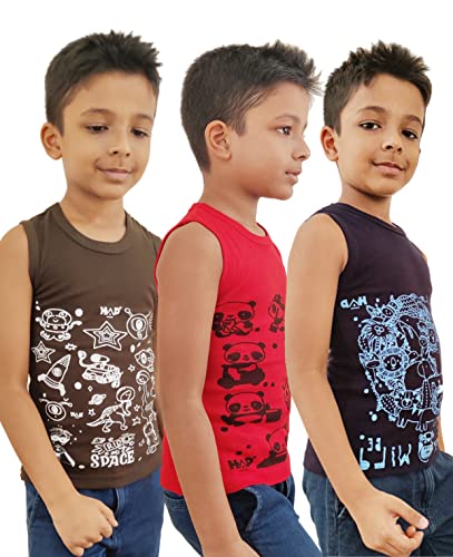 Image of HAP Boys Printed Mega Vest | 100% Cotton Multi Color Tank top |Sleeveless Tshirt
