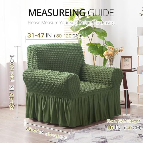 Image of Bails Sofa Cover 5 Seater Fully Covered | Sofa Cover l Shape 7 Seater Fully Covered | Sofa Cover 5 Seater Set | Elastic Bubble Fabric with Frill Sofa Protector Cover (Olive Green, 5 Seater (3+1+1))