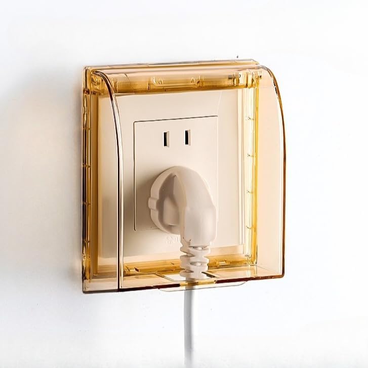 No-Drill Adhesive Socket Splash Cover, Waterproof Outlet Case for Bathroom and Kitchen Use (Brown)