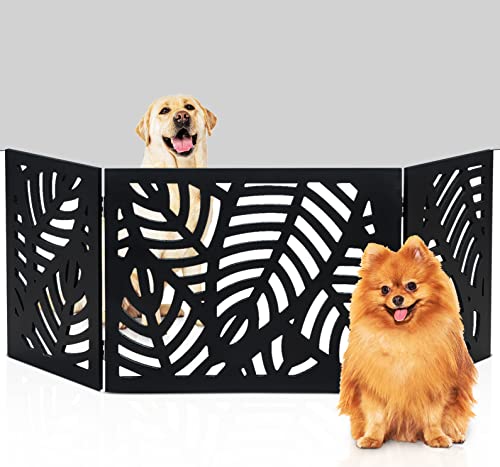 Bundaloo Freestanding Dog Gate Expandable Decorative Wooden Fence for Small to Medium Pet Dogs, Barrier for Stairs, Doorways, & Hallways (Autumn)