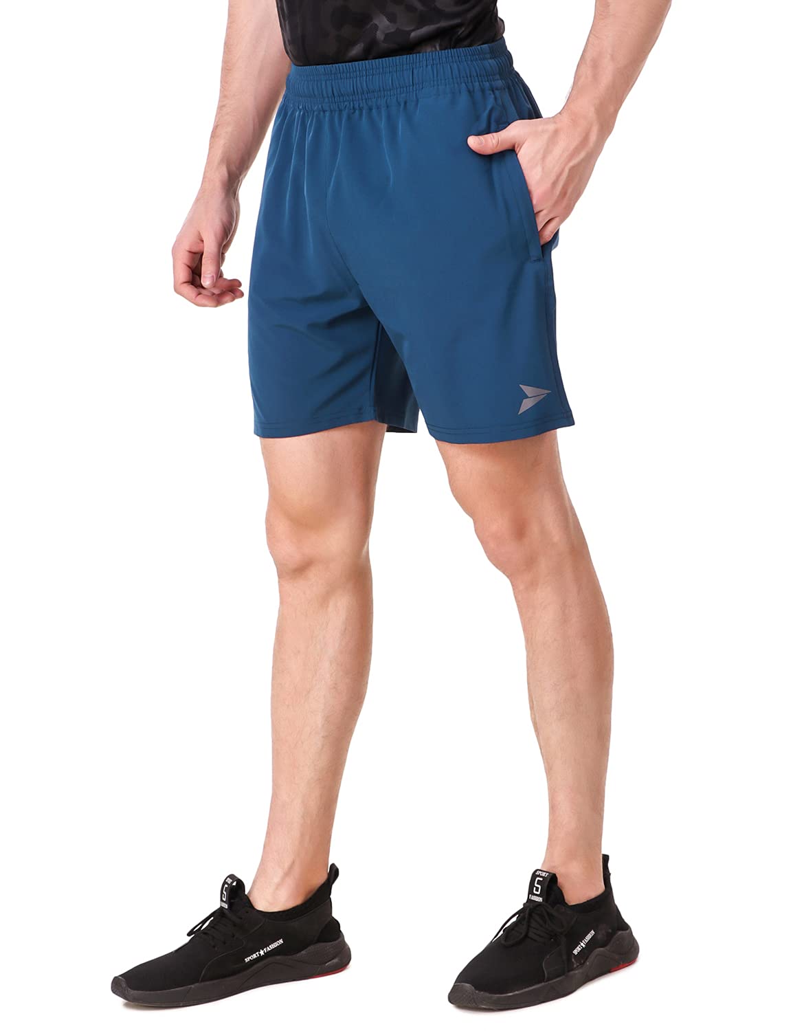 FITINCN.S Lycra Gym Shorts for Men with Both Side Safety Zippered Pockets, Elastic Waistband & Adjustable Drawstrings