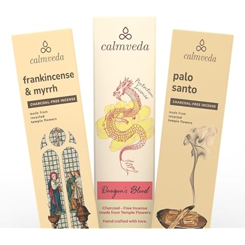 CALMVEDA, DRAGON'S BLOOD INCENSE with Frankincense And Myrrh Incense and Palo Santo Incense (80 Sticks + 1 Spray) | Beautiful Natural Incense and Spray for Meditation Environment and Spiritual Practic Cover