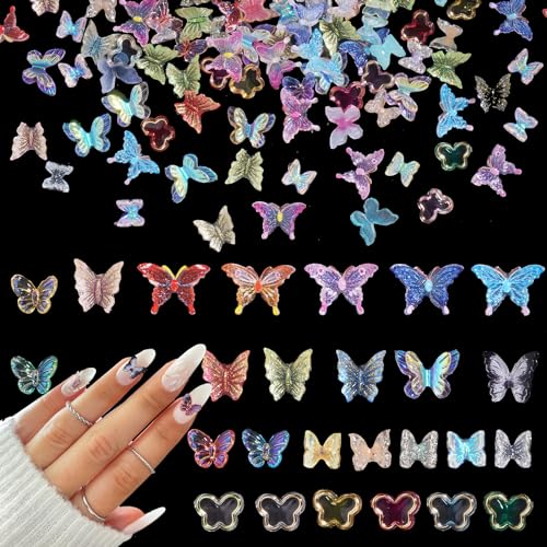 200 Pcs Acrylic Butterfly 3D Assorted Nail Charms Mixed Color Variety Butterfly Cute Nail Art Charms for Manicure DIY Crafts Accessories Jewelry