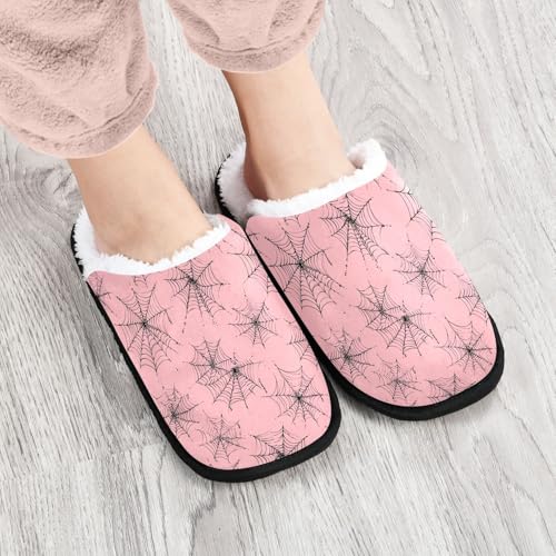 Halloween Spiders Web Pink Cute Slippers For Women Men Soft Memory Foam Non-Slip Hallowmas Winter Indoor House Shoes Travel Slipper4