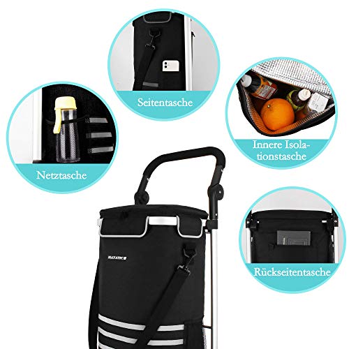 Alaskaprint Einkaufstrolley 35L, Einkaufsroller mit Kühlfach klappbarer Einkaufswagen abnehmbare Tasche Handwagen mit… – Bild 6