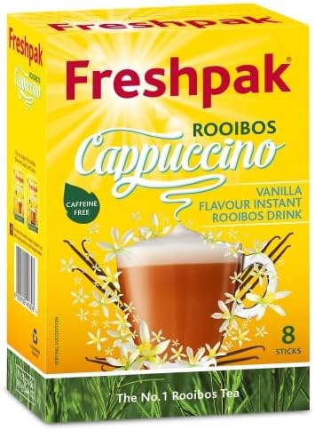 Freshpak Red Cappuccino | Vanilla Flavor | 20g/4.5oz Per Pack | Pack of 8 | Instant Cappuccino | Natural Rooibos | Naturally Caffeine Free | Keto Friendly | Rooibos From South Africa | Non GMO |