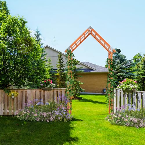 VINGLI-94ft-Wooden-Garden-Arbor-Wedding-Arch-for-Ceremony-Wood-Garden-Trellis-for-Plant-Climbing-Pergola-for-Garden-Backyard-Lawn-Teak-Color VINGLI 94ft Wooden Garden Arbor Wedding Arch for Ceremony Wood Garden Trellis for Plant Climbing Pergola for Garden Backyard Lawn Teak Color