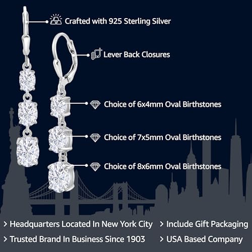 Gem Stone King 925 Sterling Silver Customized and Personalized Multi Color 3 Stone Dangle Earrings For Women (5.40 Cttw, Gemstone Birthstone, Oval 8X6MM, 7X5MM and 6X4MM)2