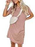 Picture of ANRABESS Womens Casual Summer Ribbed Knit Tunic Tshirt Mini Dresses 2025 Trendy Crewneck Short Sleeve Beach Loose Shift Dress Light Brown X-Large