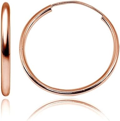 Rose Gold Flash Sterling Silver Endless 2mm High Polished Round Lightweight Unisex Hoop Earrings