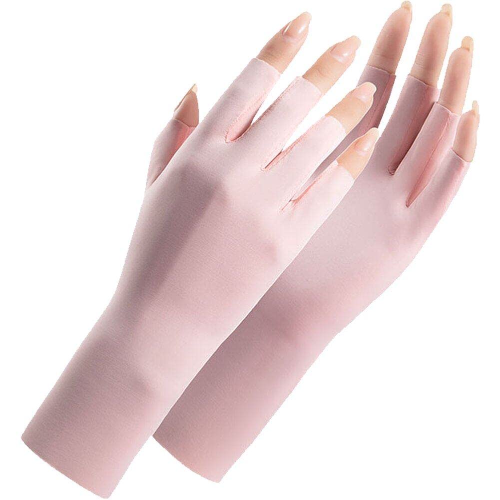 Ericetion Women's Pink Sunblock Fingerless Gloves - Uv Protection Wrist-Length Gloves For Driving & Outdoor Activities