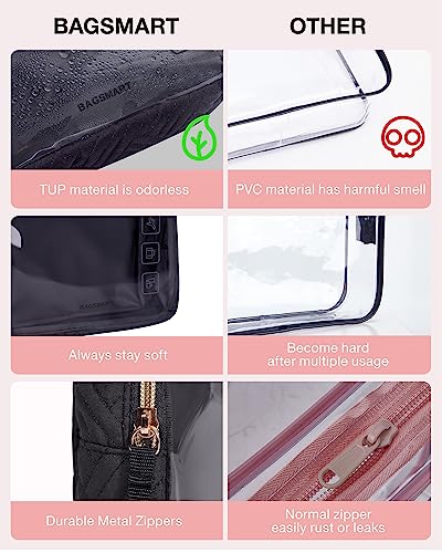 BAGSMART TSA Approved Toiletry Bag, 3 Pack Clear Makeup Cosmetic Bag Organizer, Quart Size Travel Bag for Toiletries, Carry-on Travel Accessories Essentials - Black3