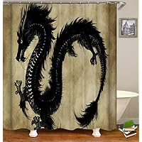 Chickwin Rideau De Douche Dragon Bleu - 90x180 Cm - Imperméable, Anti-moisissure, Avec 12 Crochets