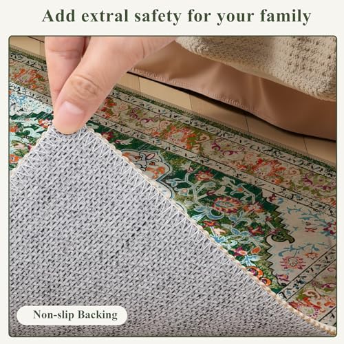 U'Artlines 3' x 14' Boho Hallway Runner Rug, Non Slip Washable Vintage Farmhouse Kitchen Rug Accent Area Carpet for Entryway Laundry and Living Room (Green) — view 4