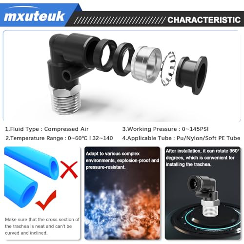 Image of mxuteuk 1 /4 inch NPT to 1 /4 inchOD Push to Connect Fittings, Quick Connect Air Hose Fittings,Elbow Pneumatic Fittings(10PCS)