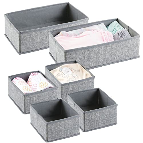 Image of mDesign Soft Fabric Dresser Drawer and Closet Storage Organizer for Kids/Toddler Room, Nursery, Playroom, Bedroom - Textured Print - Organizing Bins in 2 Sizes - Set of 6 - Gray