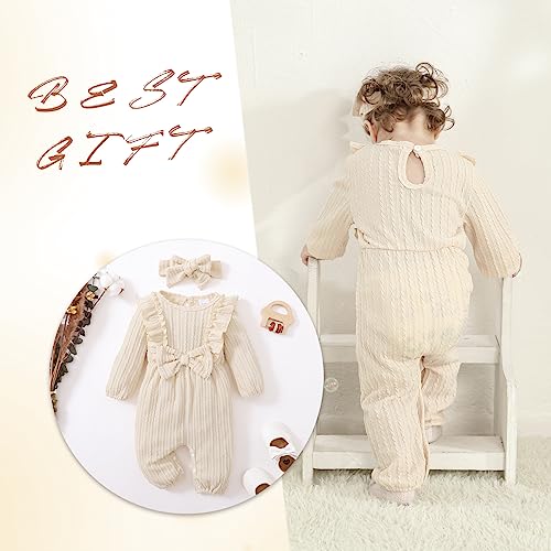 Happy Town Baby Girl Romper Infant Fall Winter Clothes Ruffle Sweater Long Sleeve Bodysuit Jumpsuit and Headband3