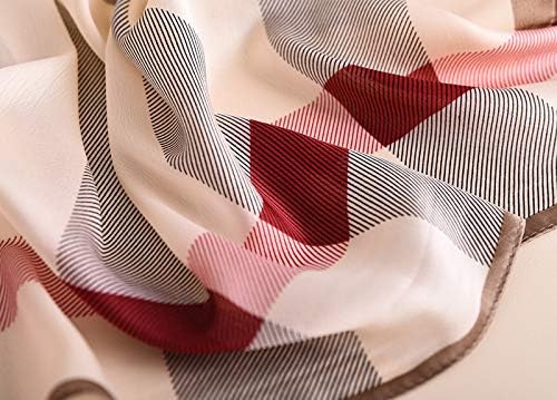 Silk Feeling Long Satin Scarf Fashion Beach Scarf Shawl Check Style Sunscreen Shawls Wraps-Lightweight Pattern - Image 4