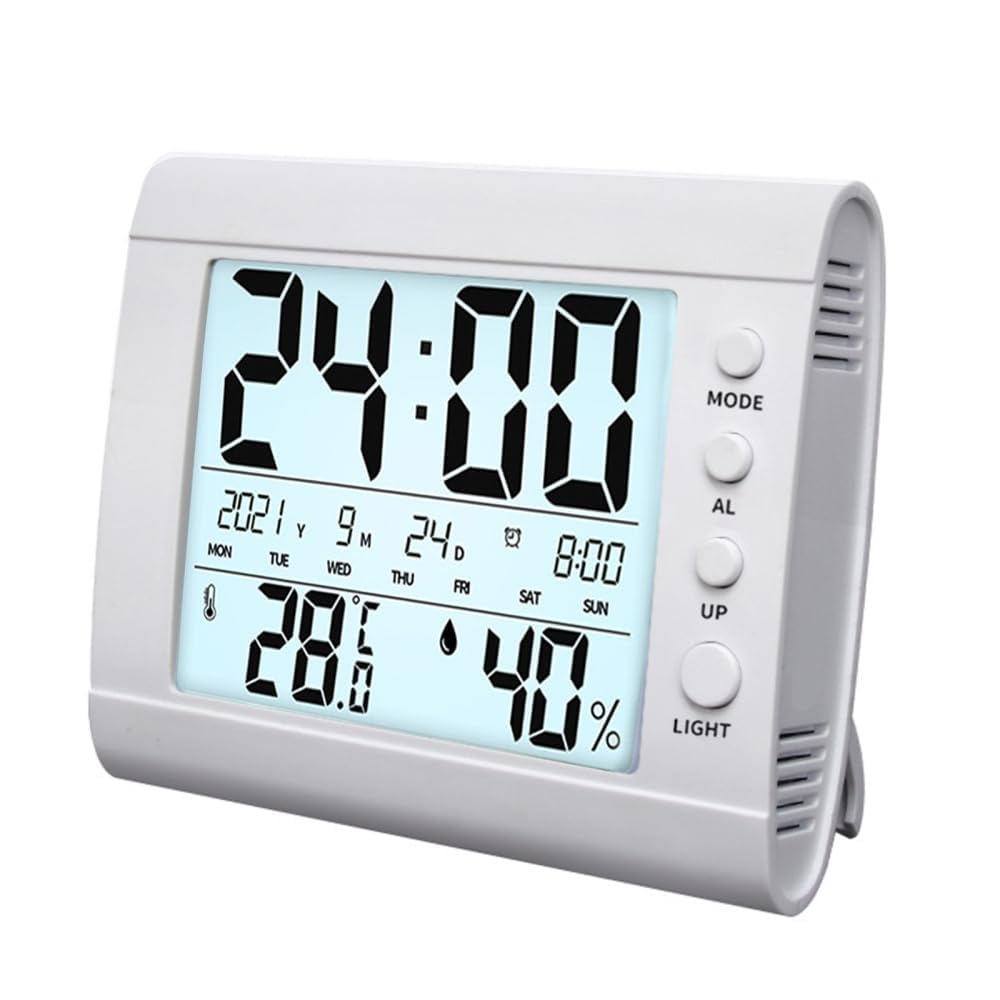 KASTWAVE Digital Travel Alarm Clock, LCD Display with Temperature & Humidity, Intelligent Luminescent Feature, Portable Clock for Home, Bedroom, Office