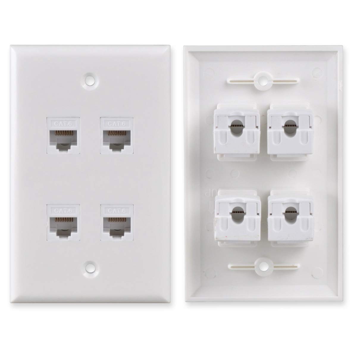 4-Port CAT 6 Ethernet Wall Plate, Conwork RJ45 Ethernet Punch Down Keystone Inserts Jack Network Wall Plate Panel - Cat6/5/5e Compatible (2-Pack)
