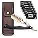 Coupe Chou Barbe Rasoir Homme Plaqué Or 24K - Rasoir de Barbier Manuel avec Manche en Bois de Pakka - Inclut 30 Lames en Acier Inoxydable Suédois et Étui en Cuir - Kit de Précision Vintage (Or)