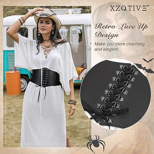 XZQTIVE Renaissance Corset Belt for Women Vintage Lace-up Cinch Belt Black Corset Elastic Waist Belt for Costume Dress2