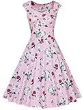 MUXXN Women's Ruched Bust High Waist Formal Work Midi Dress (Floral Pink M)
