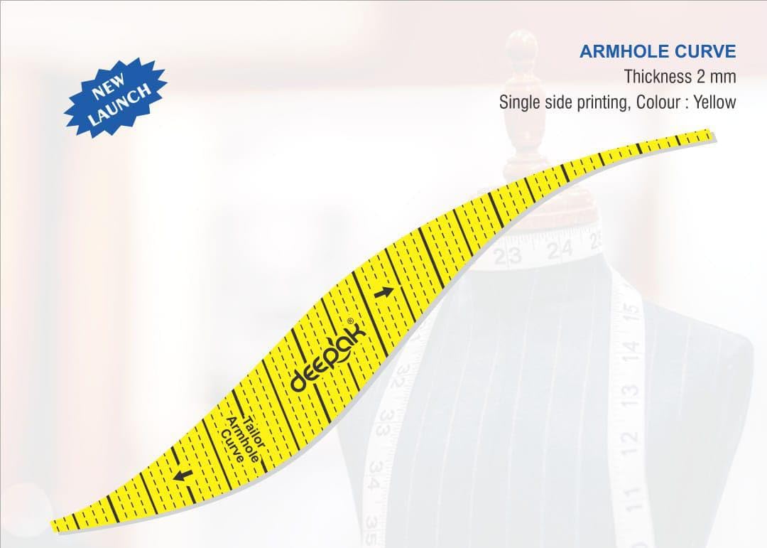 Prabhas Designs Tailor's multi purpose Pattern maker and Arm hole curve scale combo (2pcs) used for Necklines, arm hole curve, sleeve cutting, straight scale with measurements, Hard Plastic 4