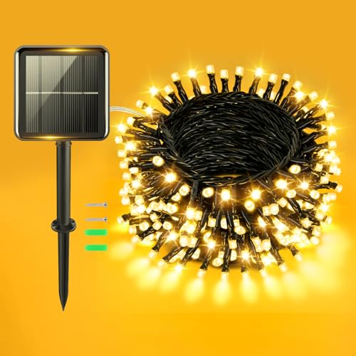 Gcstnn Catena di luci solari per esterni, 12 m, 120 LED, per esterni, IP65, resistente alle intemperie, 8 modalità, luci solari per cortile, giardino, terrazza, balcone, albero di Natale, decorazioni