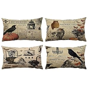 YeeJu Set of 4 Halloween Decorative Throw Pillow Covers Skull Pillow Covers Cushion Covers Outdoor Couch Sofa Home Pillow Cases 12×20 Inch