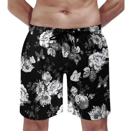 Maillot de bain séchage rapide à motif floral noir et poches cargo