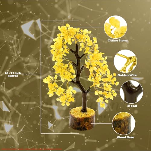Image of Citrine Crystal Tree with 600 Beads for Wealth & Success | 10 Inches Height | Tree for Prosperity, Good Luck & Positive Energy | Healing Citrine Bonsai for Home