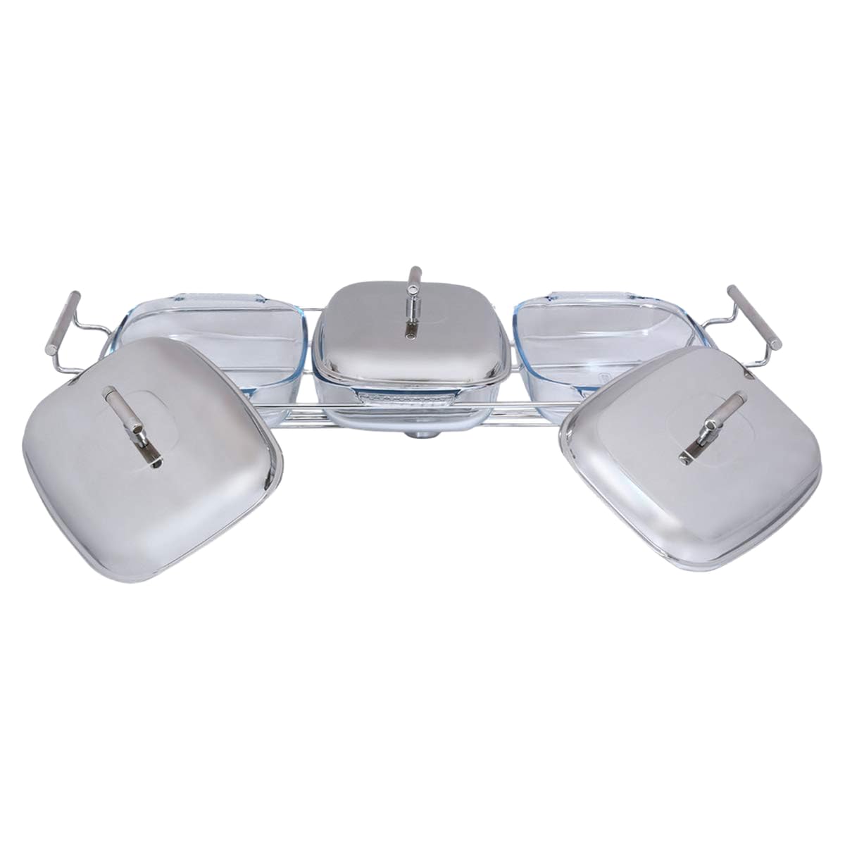 Chef Inox Ke70 Stainless Steel Food Warmer 3 Bowls With Handle - 10 Pieces, Silver