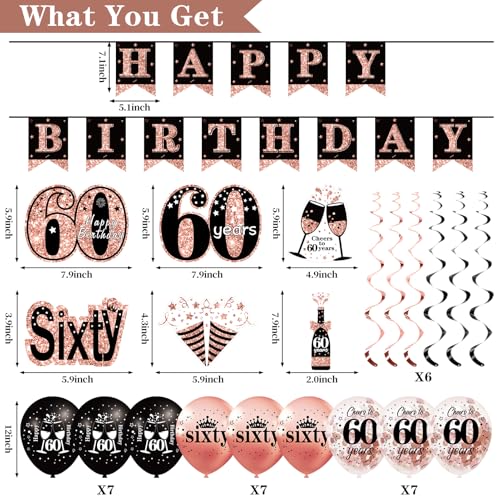 image for Uiorgui 60th Birthday Decorations for Women, 33pcs Black Rose Gold Hap