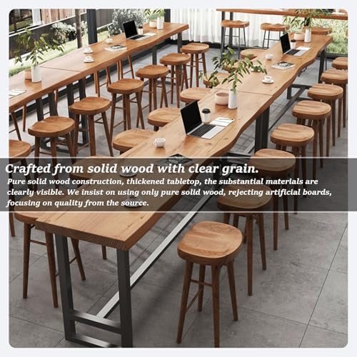 Rustic Solid Wood Wall-Mounted Bar Counter for Balcony, Coffee Shop, and Dessert Lounge - Commercial Narrow Trestle High Table (86.6"x13.8"x41.3")