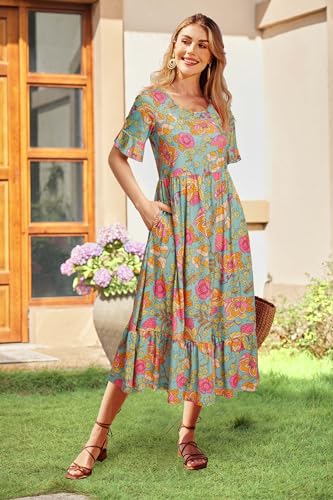 Image of STYLEWORD Womens Summer Casual Short Sleeve Flowy Midi Beach Dress
