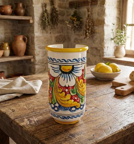 Porte-gobelets en céramique italienne fait main fleur rouge Santo Stefano