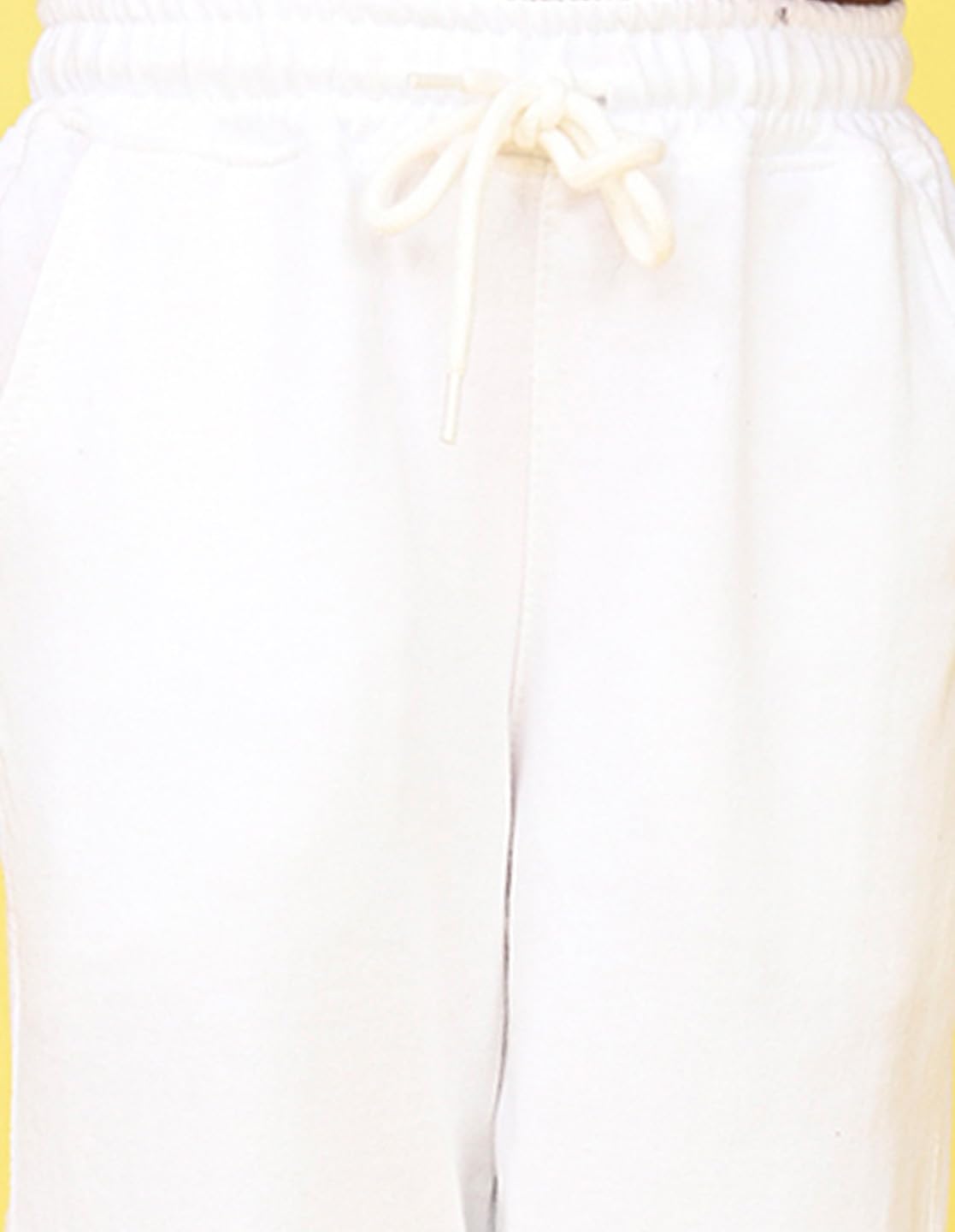 Nusyl Girl's Solid White Cotton Blend Lounge Wear Straight Fit Trackpants with Side Pockets | Girl's Ankle Length Regular Fit Winter Jogger Track Pants - Image 3 thumbnail