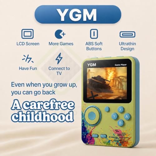 Image of YGM Rechargeable Pocket Video Game Console for Kids -in-1 Retro Handheld Gaming Device with Built-in Classic Games, TV Output Support (Any Available Colour) (500 in 1 Game)