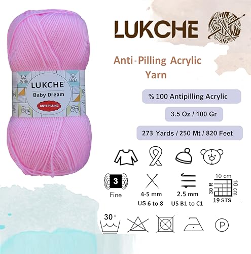 Image of Baby Dream Soft Yarn - 100% Acrylic, Premium Anti-Pilling, 3.5 oz (100g), 273 yds - Soft Yarn for Crochet and Knitting Projects 6936 (Pink)